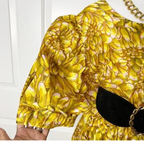 NWT Kika Vargas Gold Mum Puff Sleeve Dress with Pockets - Picture 10 of 12